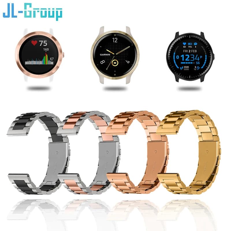 18mm 20mm 22mm Stainless Steel Strap For Garmin Vivoactive 3 4 4S Band Watch Venu 2 2S 3S Plus SQ Forerunner 245 Metal Bracelet