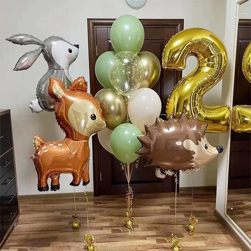 13pcs Gold 32inch Number Animal Foil Balloon Birthday Party Decorations Kids Boy Girl 1 2 3 4 5 6 7 8 9 Year Old Safari Supplies