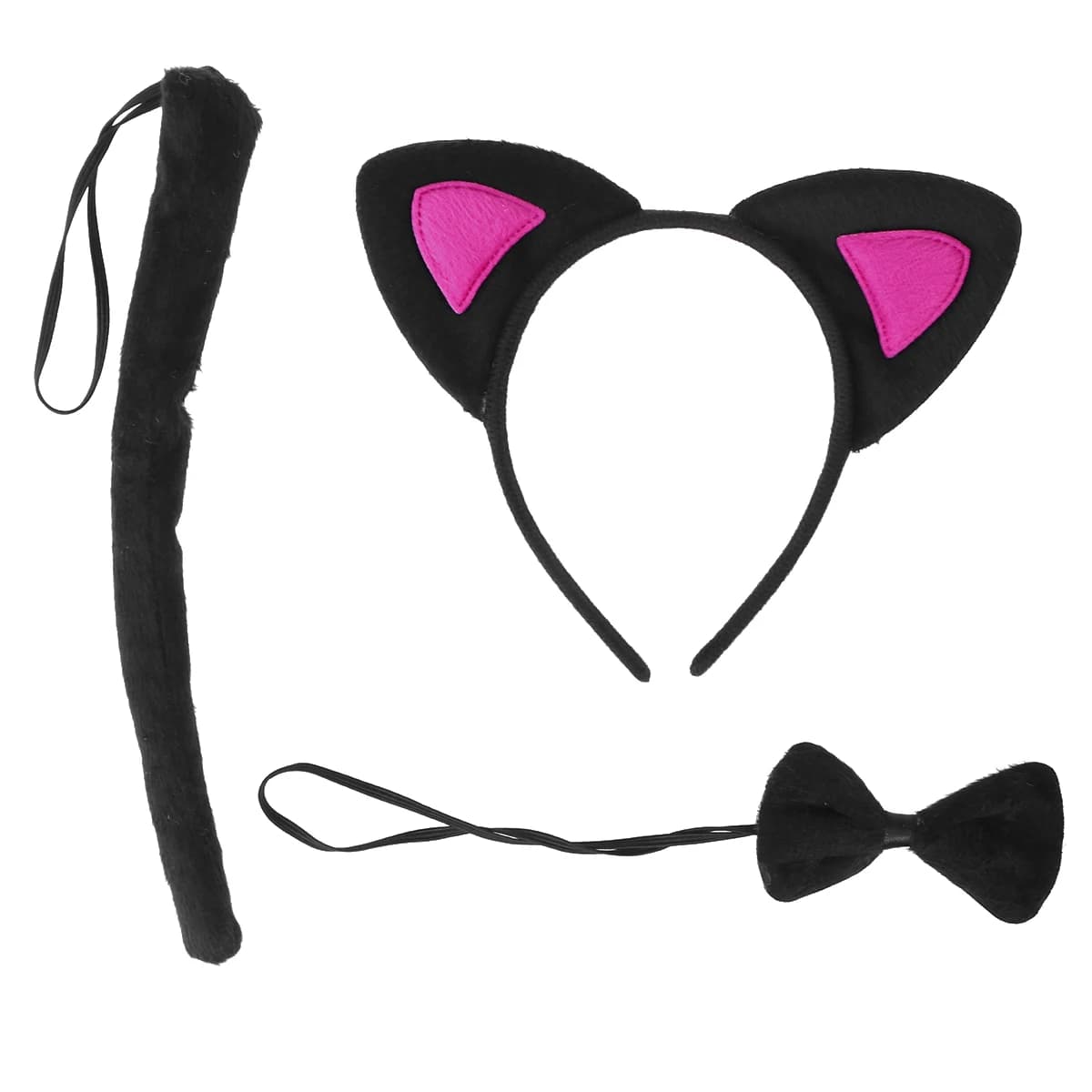 3Pcs Kids Cat Ears Headband Bow Ties Tail Set Party Cosplay Costume Hairbands Headwear Costume Decorations Birthday Gift Cartoon