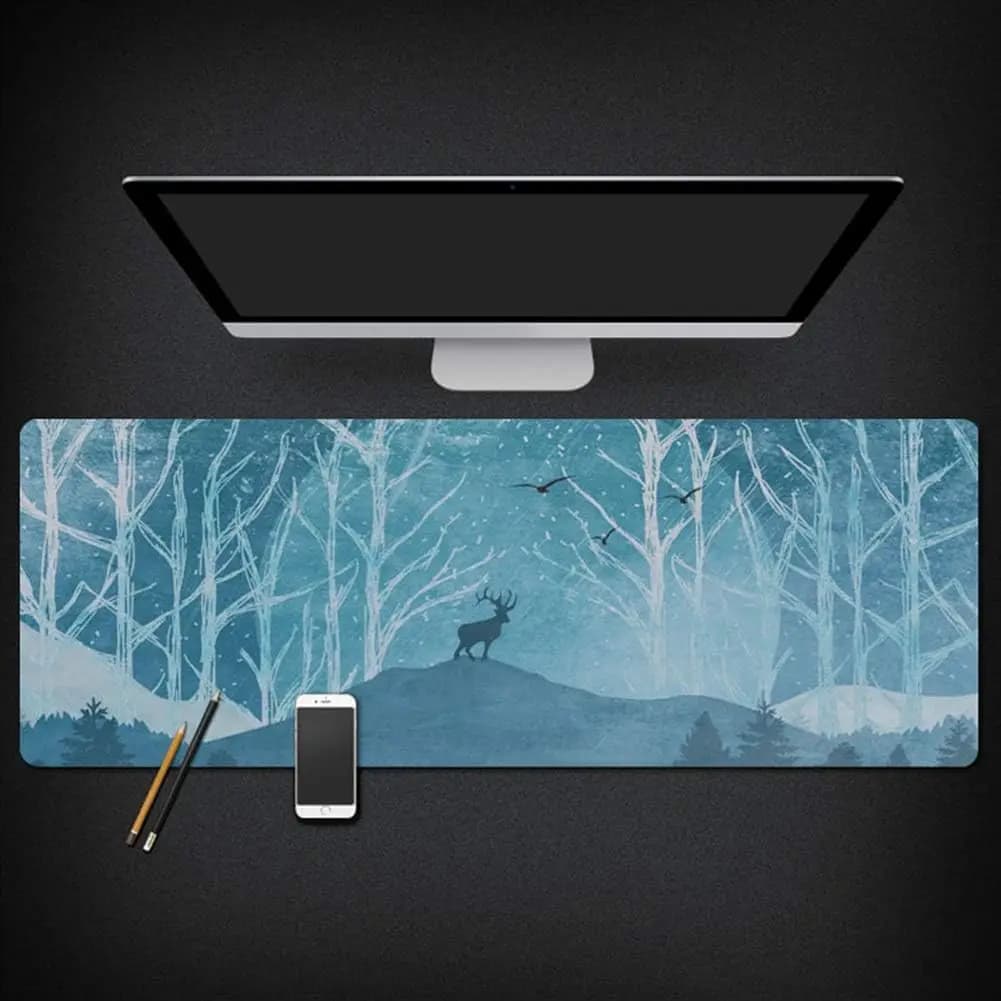 Anti Slip Mouse Pad Keyboard Pad Water Resistant Desk Mouse Mat Writing Mat Stitched Edges Deer 15.7"x35.4" inch for Laptop