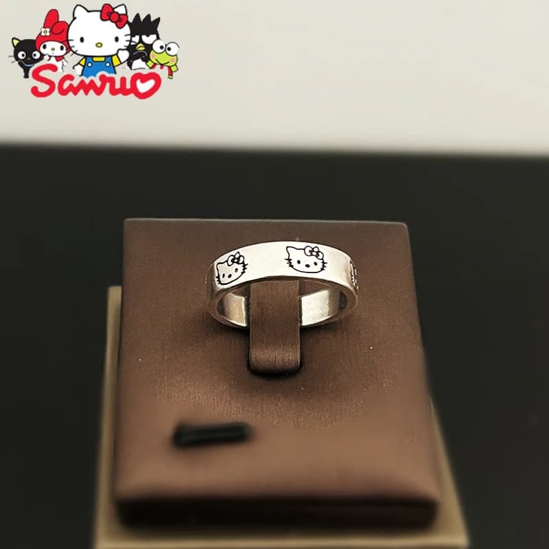 Sanrio Hello Kitty Colorful New Style Cartoon Ring Women's Vintage Thai Silver Niche Opening Ring Child Gifts Finger Rings Toy