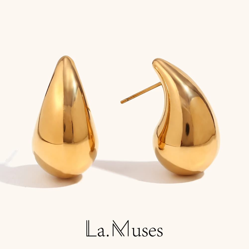 La.Muses Stainless Steel Water Drop Fashion Hollow Stud Earrings Personalized Gold Color Texture Waterproof Charm Jewelry New