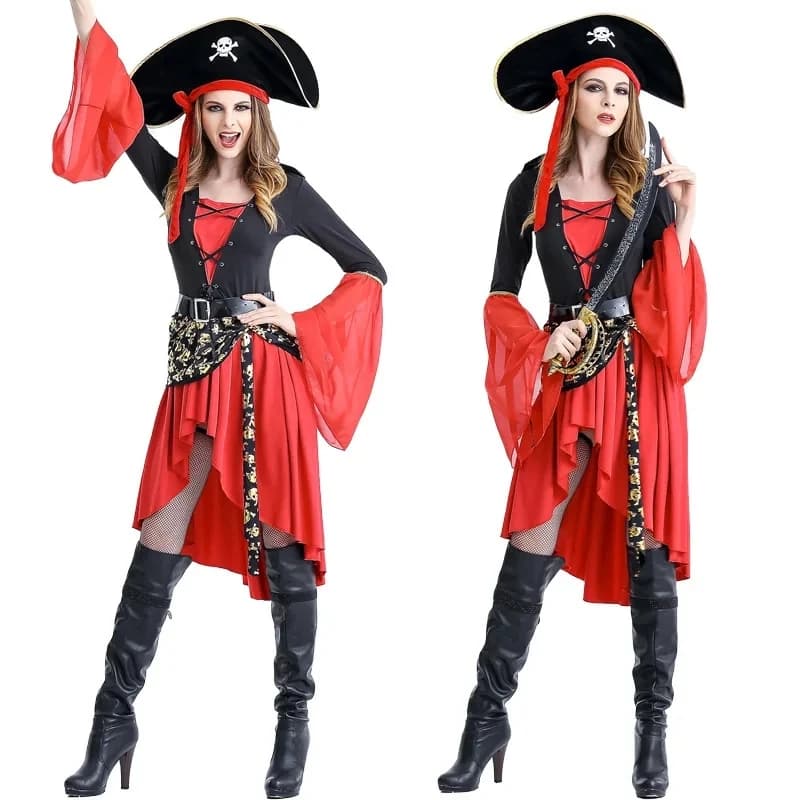 Female Caribbean Pirates Captain Cosplay Costume Halloween Suit Gothic Jack Woman Fancy Dress Role Playing Cosplay Suit Fancy