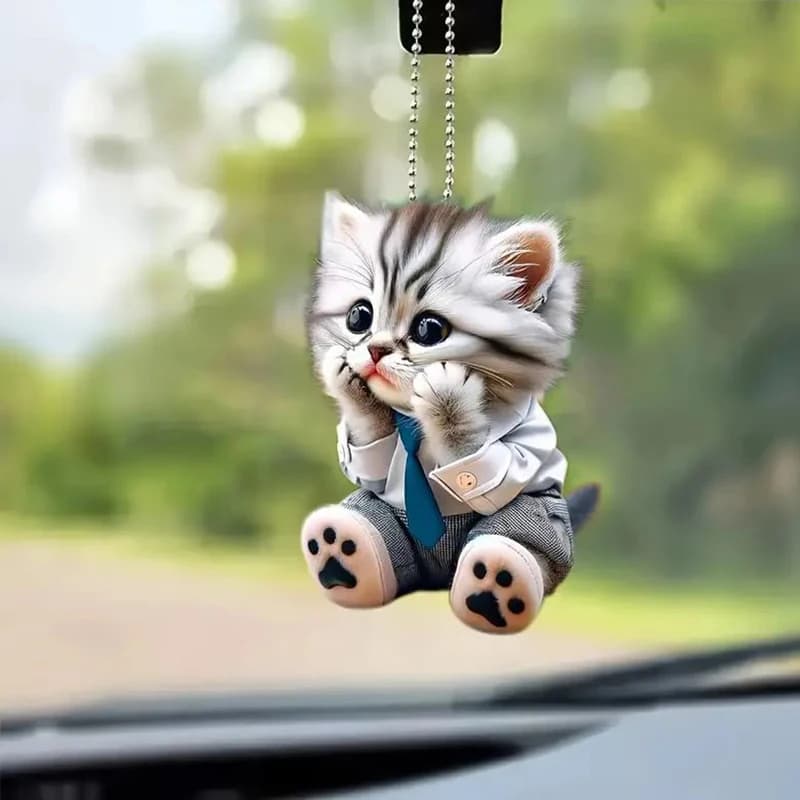 Car Pendant Hanging Ornament With Chain Realistic Animal Cat-Shaped 2D Pendant Rearview Mirror Hanging Decor Car Accessories