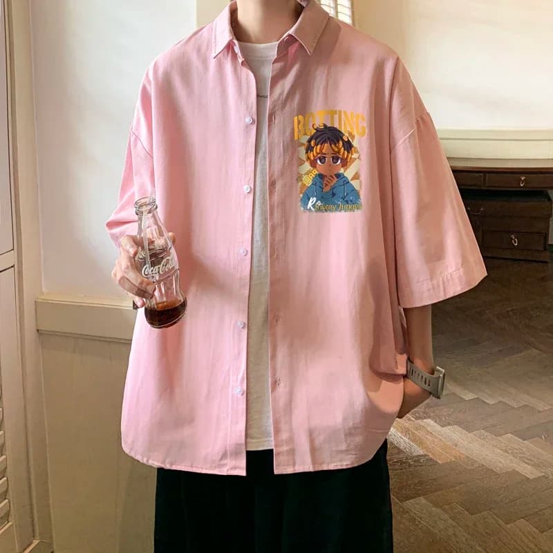 Men's Oversized Shirts Print 5XL Mens Blouse White Oversize Shirt Half Sleeves Summer Casual Wear for Men New Clothing