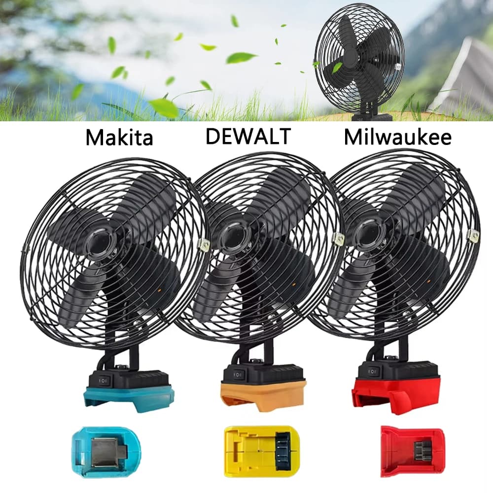 6/8In Camping Fan Outdoor Fishing Wireless Desktop Portable Metal Fan Strong Wind Fan FIt Makita/Dewalt/Milwaukee 18V Battery