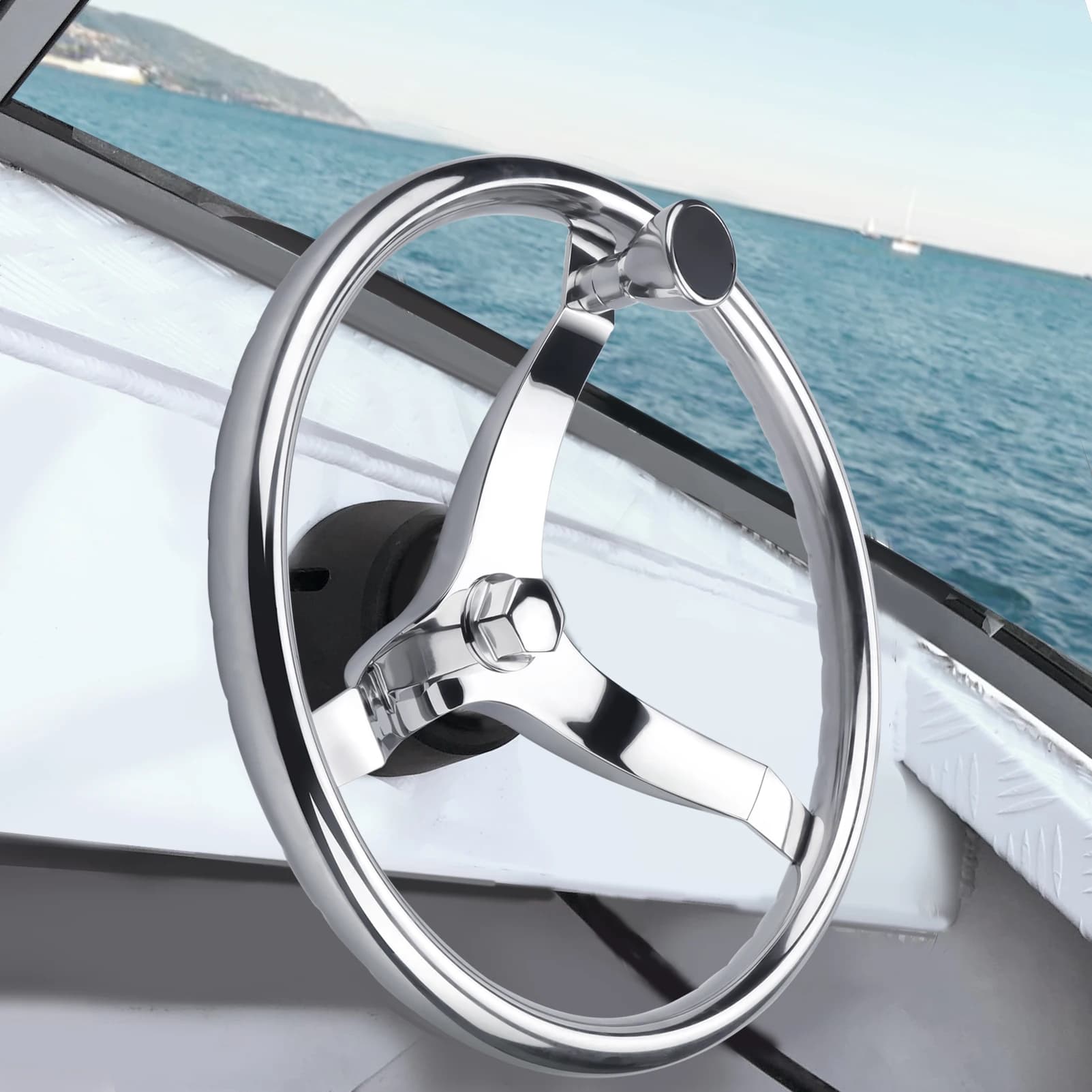 13.5 Inch Mirror Polished Stainless Steel Steering Wheel Boat with Control Knob Yacht Boat Accessories