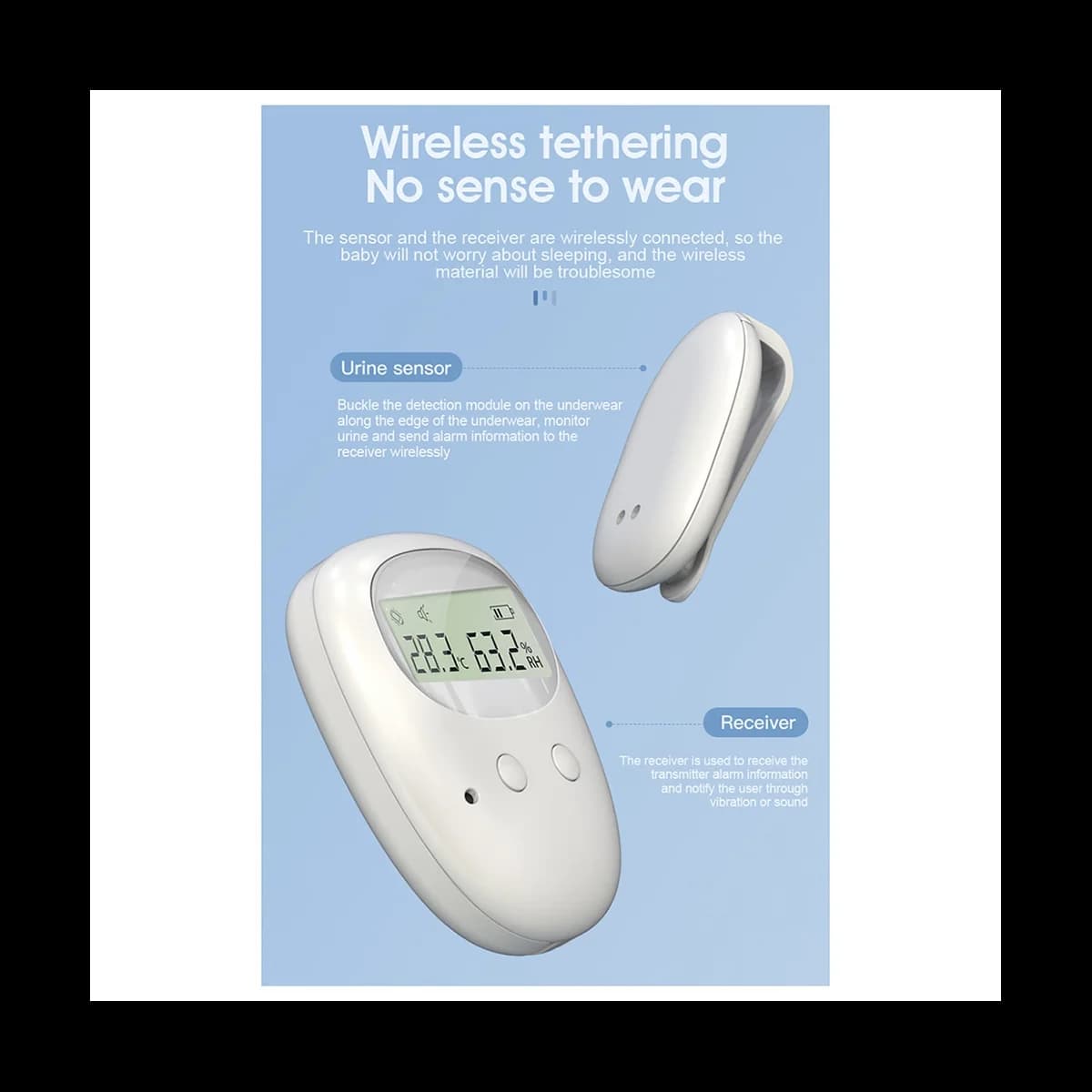 Wireless Bedwetting Alarm 10-20M Range Vibration Reminding Pee Alarm with Receiver for Kids Potty Training Elder Care