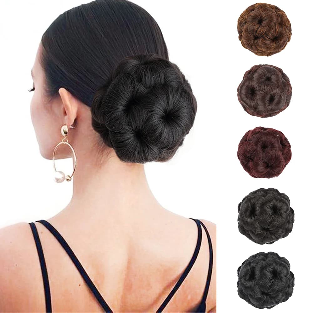 Buns Hair Pieces Fake Synthetic Hair Bun Extension Hair Chignon Tress Claw In Pony Tail Bun Nine Flowers Bride Fiber Hair