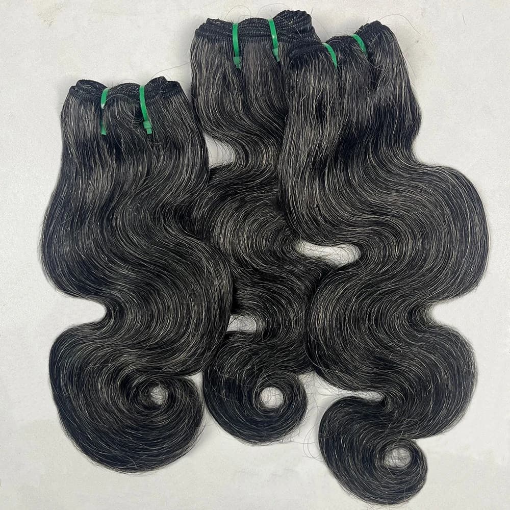 Raw Body Wave Human Hair Bundles Salt and Pepper P1b/Gray Unprocessed Short Grey Human Hair Extensions Virgin Hair Weave Weft
