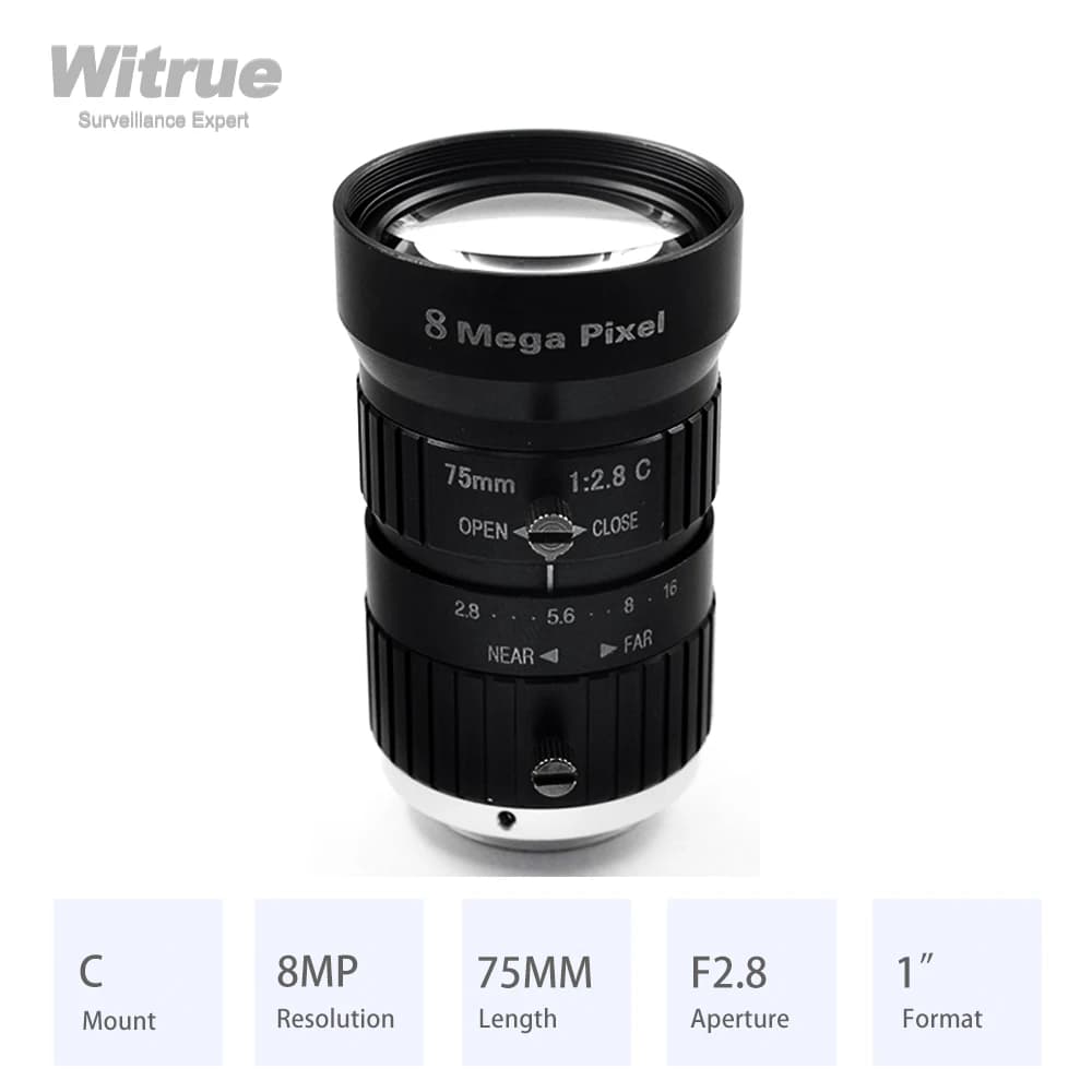4K HD 8 Mega Pixel C Mount Lens 75mm Long Distance Aperture F2.8 Format 1" Manual Iris for Industrial Security CCTV Camera