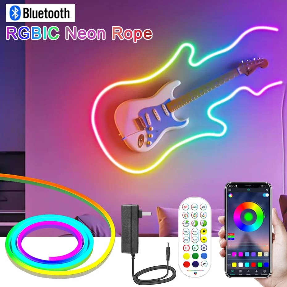 Smart LED Neon Strip Bluetooth Light RGBIC 12V Dreamcolor Rainbow Chasing Flexible Tape RGB Waterproof Indoor Outdoor Decoration
