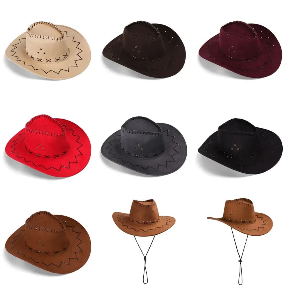 Women Men Cowboy Hat Western Suede Cowgirl Hats Fashion West Fancy Dress Party Headwear Unisex Cap