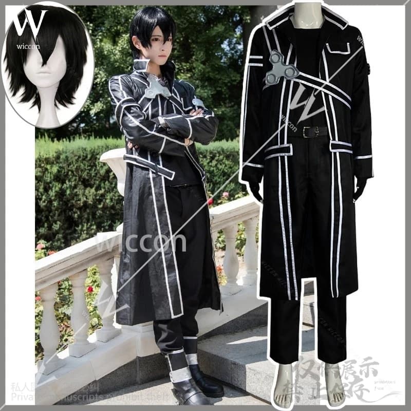 Anime Game Sword Art Online Cosplay Kirigaya Kazuto Costume SAO Wig Black Long Coat Uniform AdultHalloween Cos Suit Customized