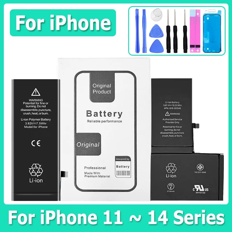 0 Cycle High Capacity Battery For iPhone 11 11Pro 12Pro 12 13 14 13Pro 14Pro Max Mini Phone Bateria + Free Tool Kit