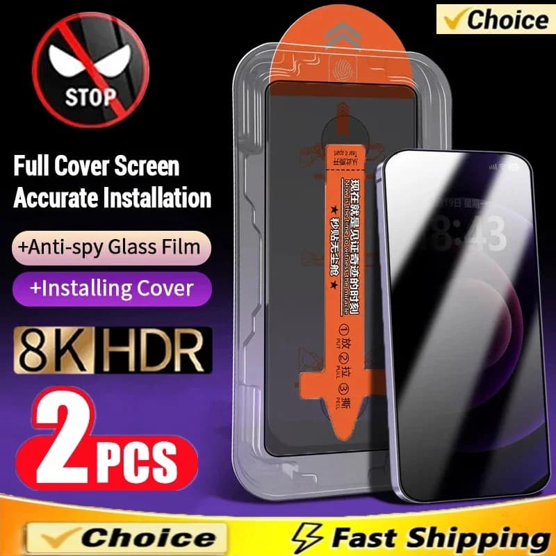 Dust Free Installation Privacy Screen Protector for IPhone 16 15 14 13 12 11 Pro Max Mini 7 8 15 16 Plus XS X XR Anti-Spy Glass