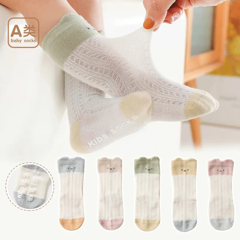 0-5yChildren's scoks spring and summer new breathable thin mesh socks three-dimensional cartoon combed cotton girls anti-mosquit