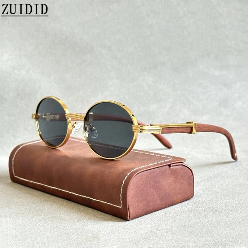 Oval Sunglasses Women 2024 Trendy Designer Wooden Sunglasses Men Luxury Fashion Glasses Vintage Lentes De Sol Mujer Zonnebril