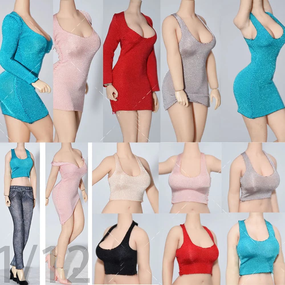 1/12 Female Soldier Shirt Long Sleeve Tight Dress Stretch Smooth Tight Long Sleeves Skirt  Fit 6'' Action Figure Model