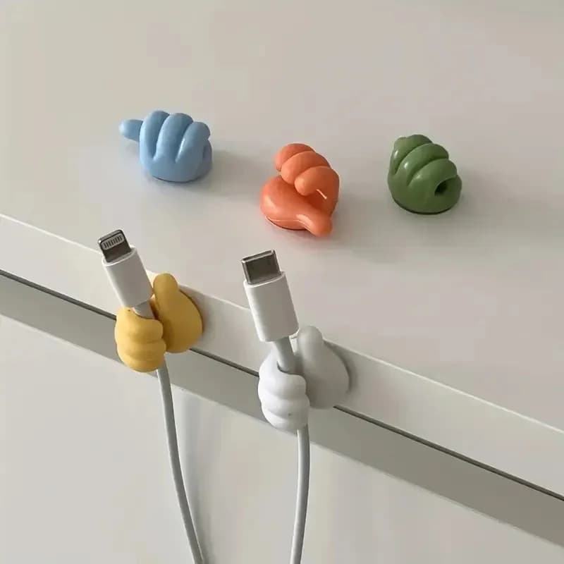 10Pcs Thumb-Shaped Cable Organizer Storage Clips No-Drill Adhesive Hooks Plastic Perfect for Charging Cables Cord Holder