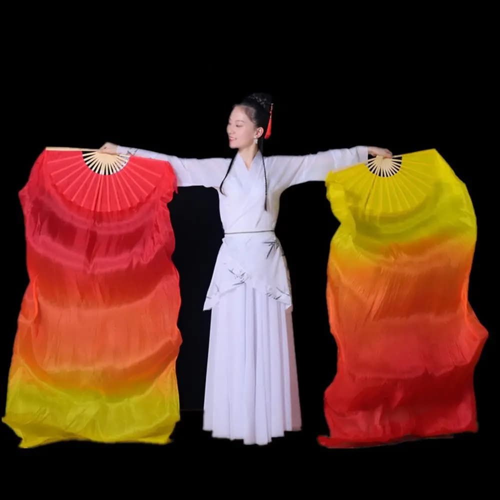 150cm Rayon Silk Fans Women Belly Dancing Fan Gradient Color Dancer Practice Long Imitation Silk Fans