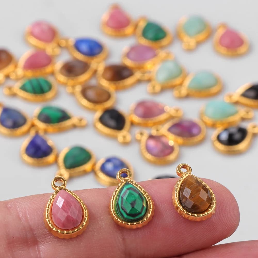 5Pcs Natural Water Drop Stone Pendant Gold Color Stainless Steel Fine Charms For Jewelry Making Earrings Necklace Bracelet DIY