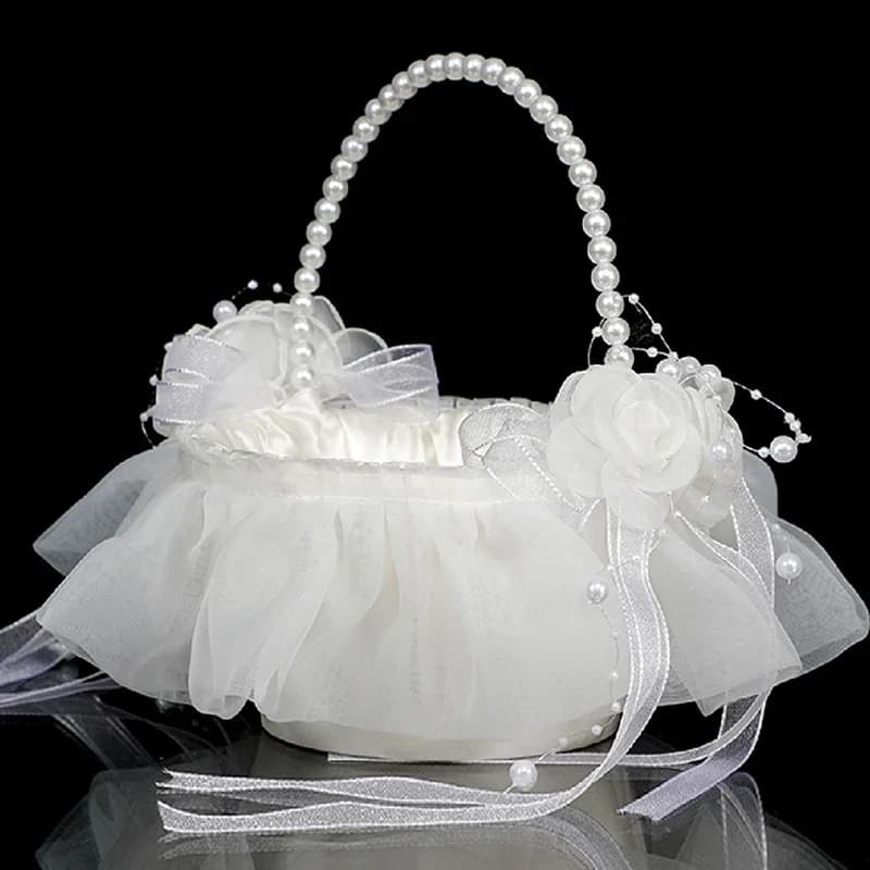 1pc Flower Girl Baskets Fairy Lace Bowknot Wedding Basket Lvory Petal Confetti Candy Party Supplies Fruit Basket Home Decoration