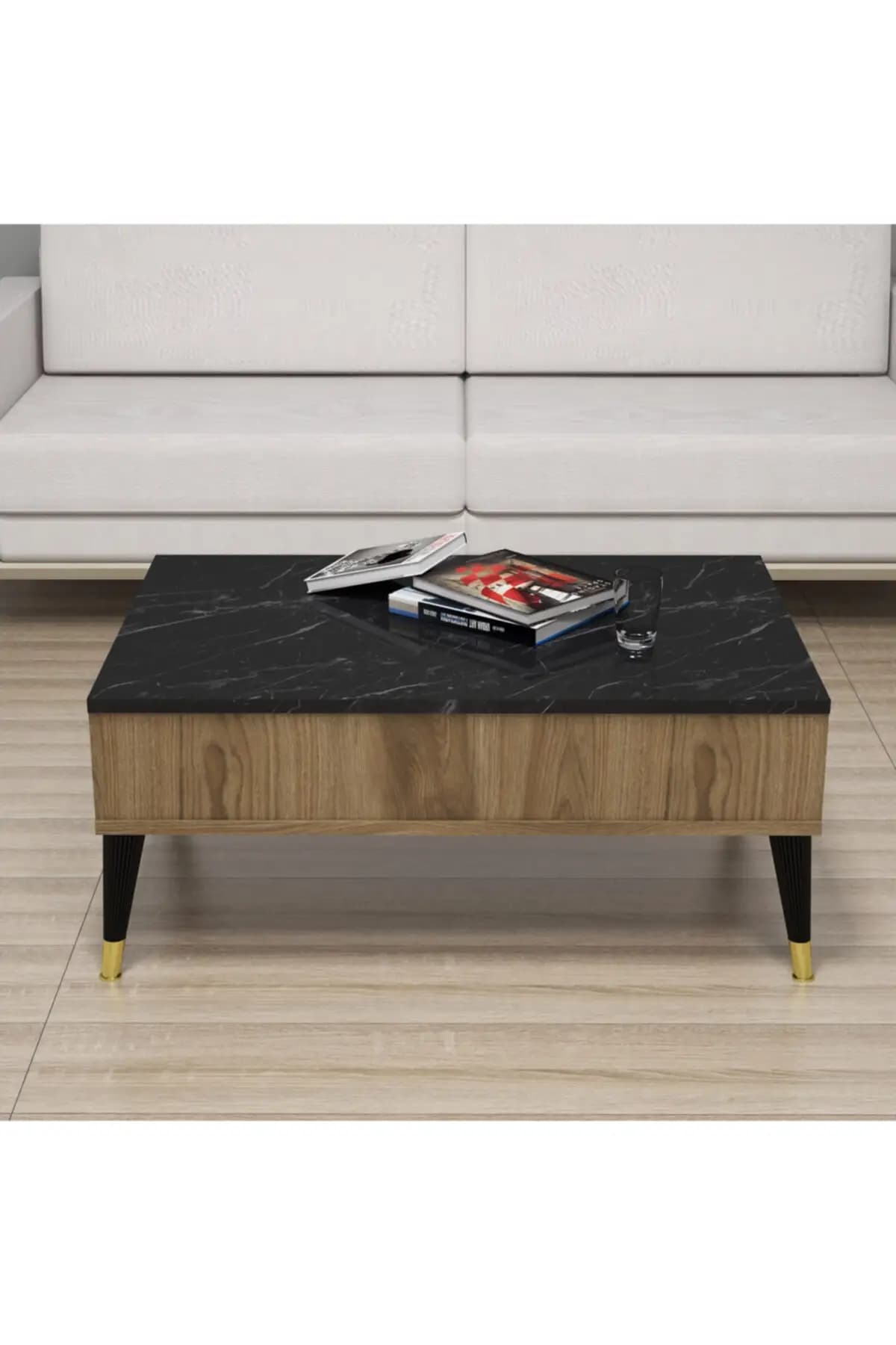 DOLBOVI Brown Modern Marble Pattern Medium Coffee Table Coffee Table