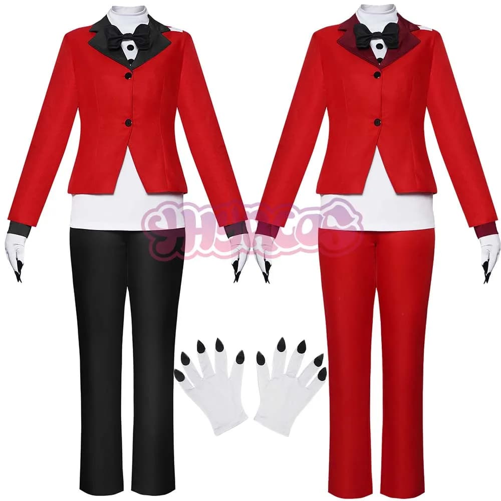 5PCS Hotel Charlie Morningstar Cosplay Costume Red Suit Jacket Halloween Birthday Party Clothes Coat+shirt+pants+gloves+bow tie