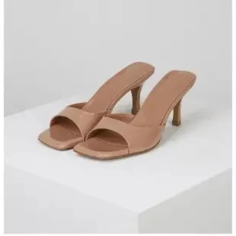 New Summer New Slippers Women  Trend Sexy Large Size Square Toe Thin Heels Shoes Ladies Casual Slippers Heel zapatos 35-42
