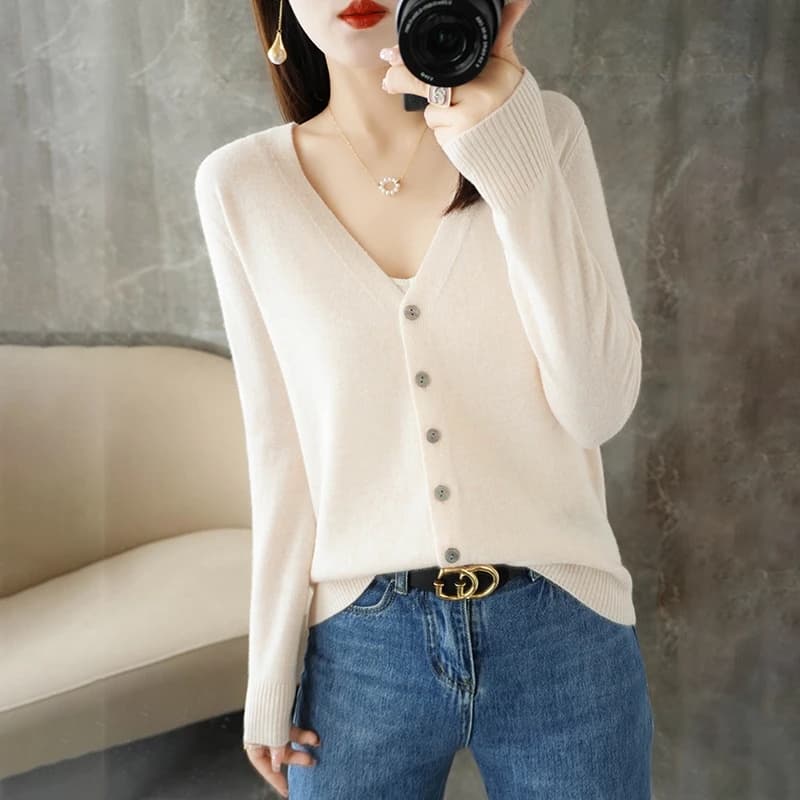 Women's cardigan 2024 single shoulder knitted long sleeved warm knitted cardigan Korean version fashionable spring casual sweate