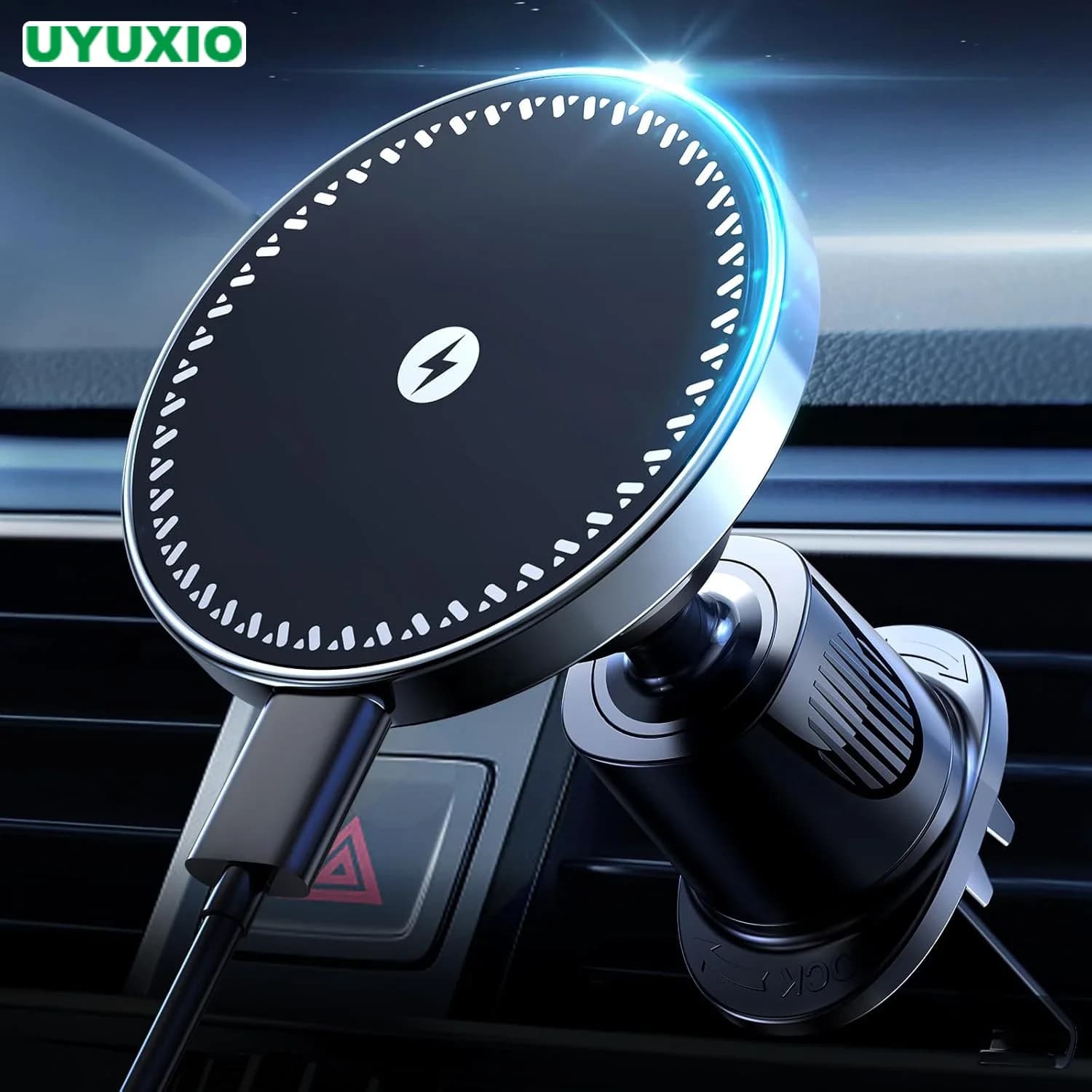 UYUXIO Magnetic Wireless Car Phone Charger Adapter 15W Air Vent Car Phone Holder for iPhone 16 15 14 13 Pro Max Plus 12 Samsung