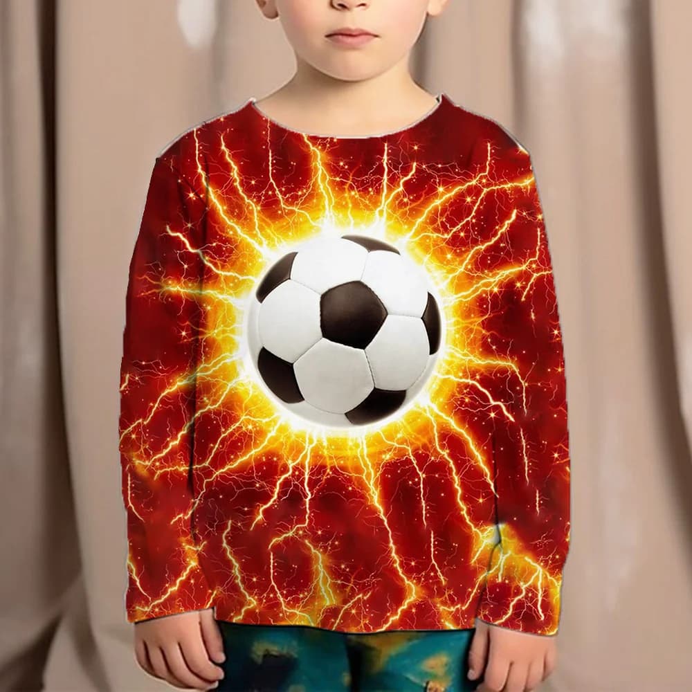 Boys Clothes Flame Football Kids Tshirt for Children from 10 to 12 Years Old Long Sleeve Junior Boys Clothing Autumn Tee Shirts