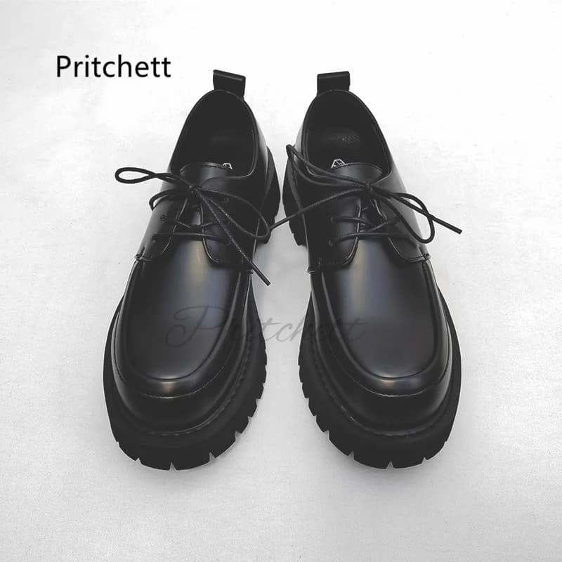 Small Leather Shoes for Men British Style Handsome Black Thick Sole Fashionable Men's Shoes Korean Formal Casual Derby Shoes