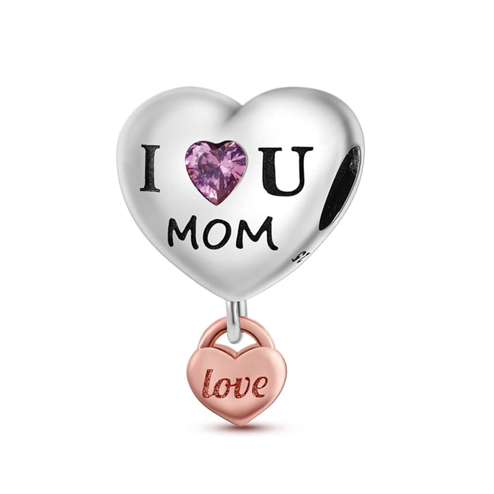 Original 925 Sterling Silver Mom I Love You Heart Charms Beads Pendants Fit S925 Bracelet Necklace Fine DIY Mother's Day Jewelry