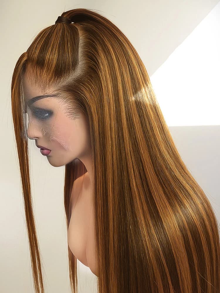 4/27 Highlight Ombre Straight 13x4 HD Lace Frontal Wig Human Hair Brazilian 30 Inch Colored Lace Front Human Hair Wigs For Women