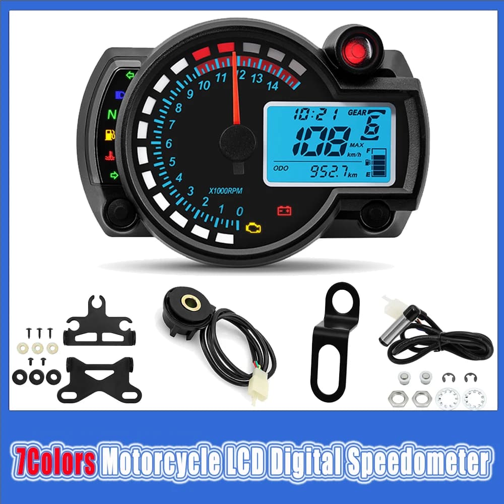 NEW Motorcycle Speedometer 7 Colors Moto Dashboard LCD Digital Odometer Tachometer Fuel Meter MAX 299KM/H Speed Gauge Meter