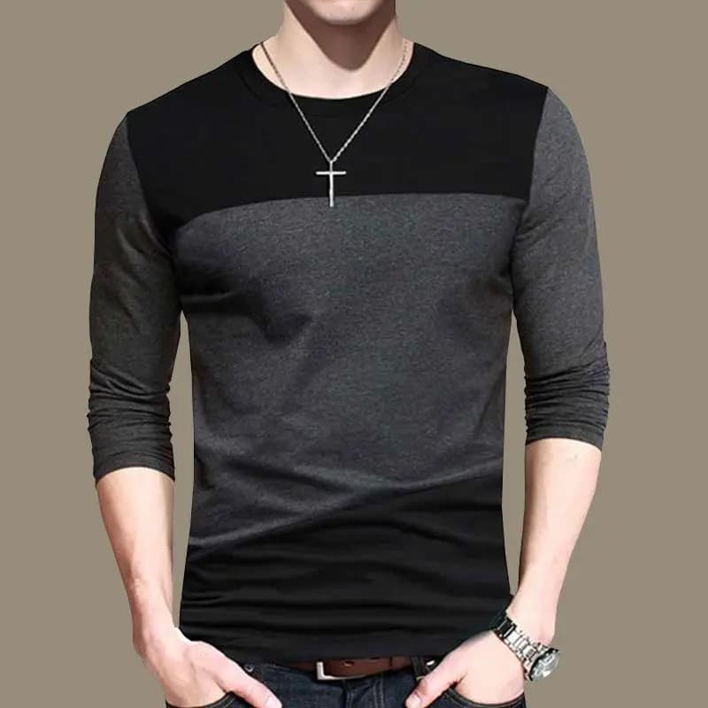 Fashion Men Casual Slim Basic T-Shirts Spring Autumn Cotton Male Clothes Panelled Long Sleeve Big Size Bottoming Pullover Tops