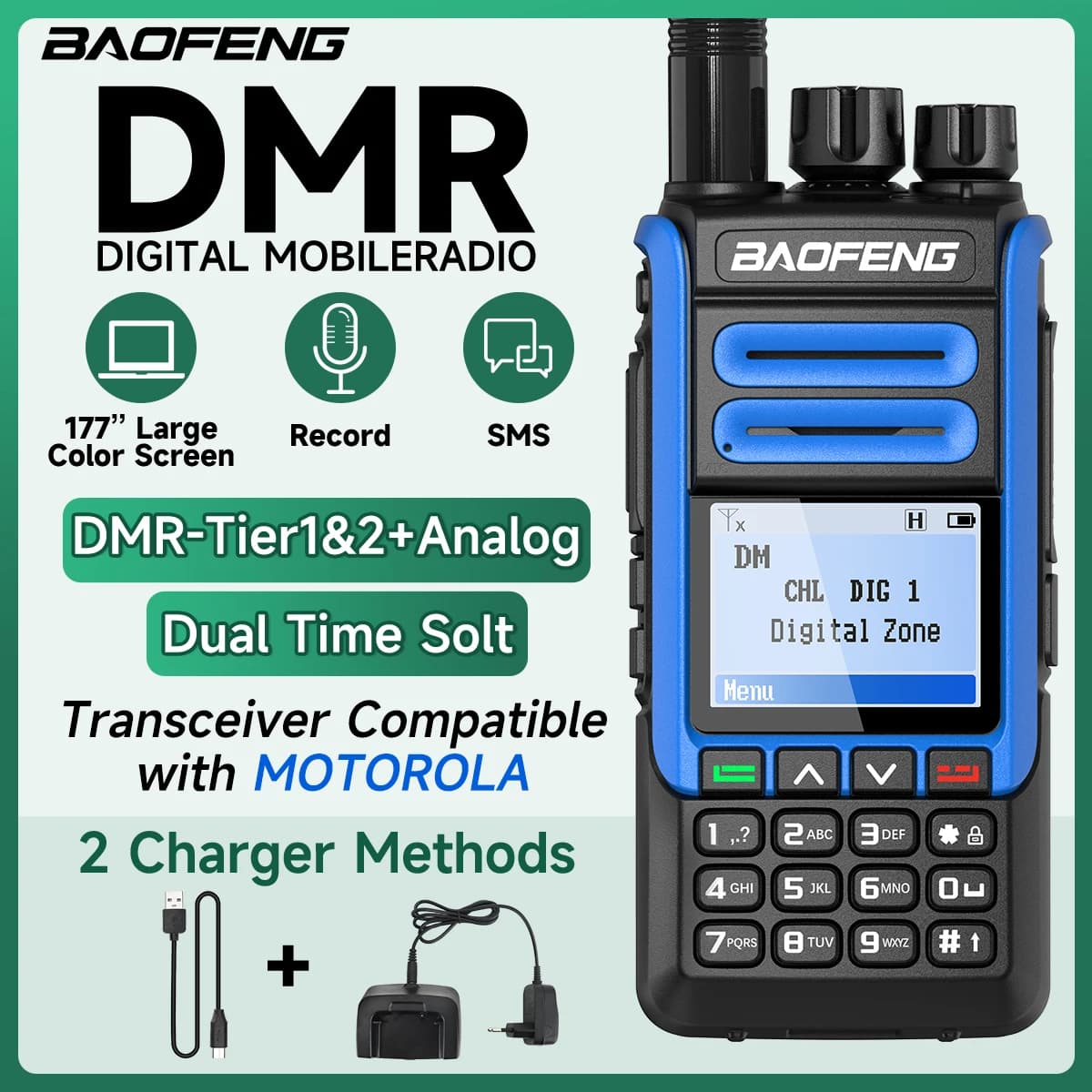 BAOFENG DR-1802U DMR Digital Walkie Talkie Dual Mode Analog Dual Time Slot Tier 1+2 Ham Radio Two Way Radio