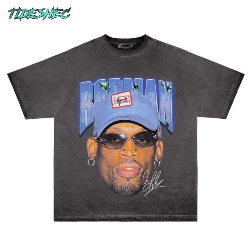 2024Hip Hop Cotton Portrait Graphic T Shirt Streetwear Harajuku Loose Men Oversized Gradient Printed Tshirt Short Sleeve Top Tee