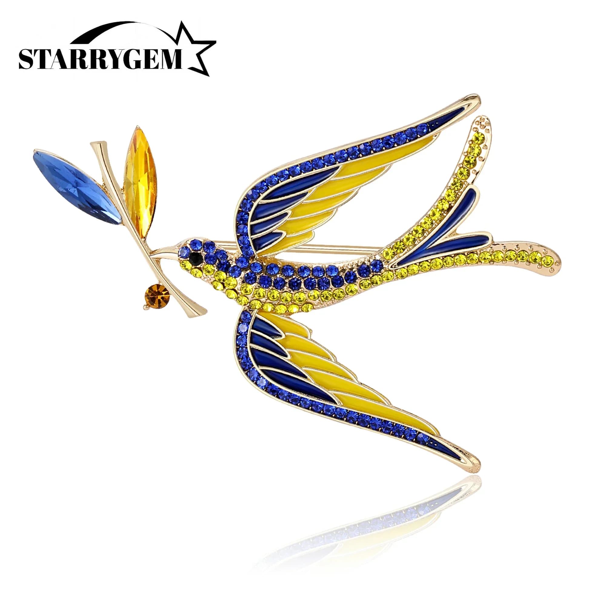 Enamel Peace Dove Brooches for Women Ukraine Rhinestone Ear of Wheat Pins Office Party Friend Gifts Jewelry Accessories