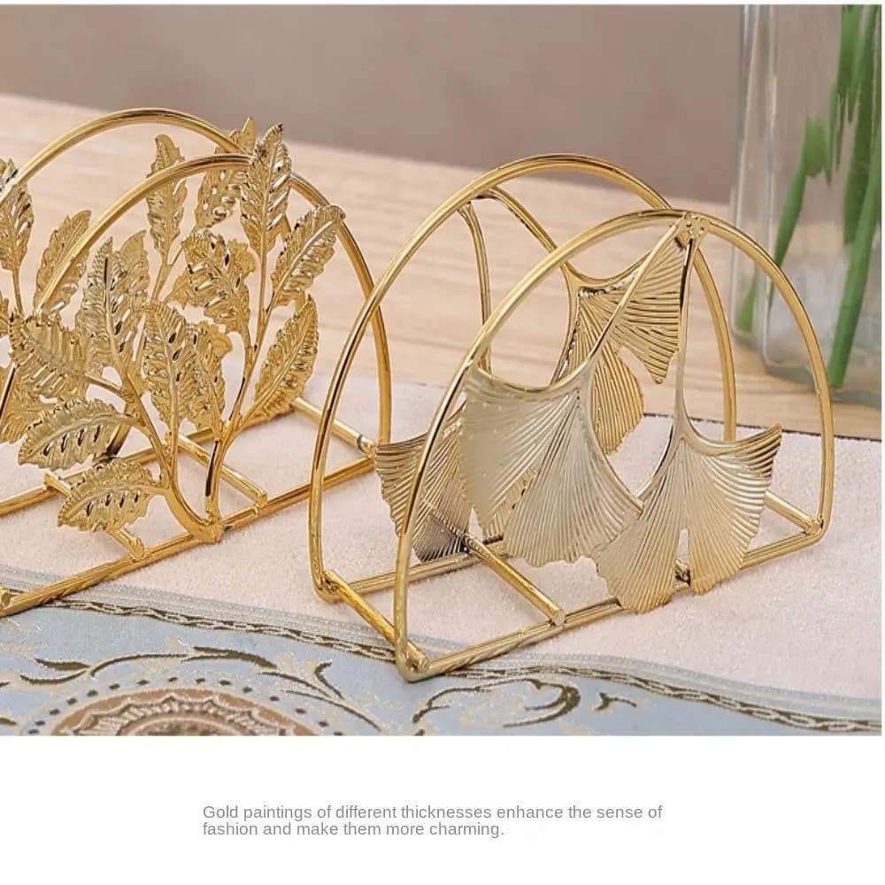New Gold Napkin Holder Ginkgo Iron Tabletop Freestanding Tissue Dispenser 4.5 X 2.75 Inches Standing Napkin Dispenser Napkin