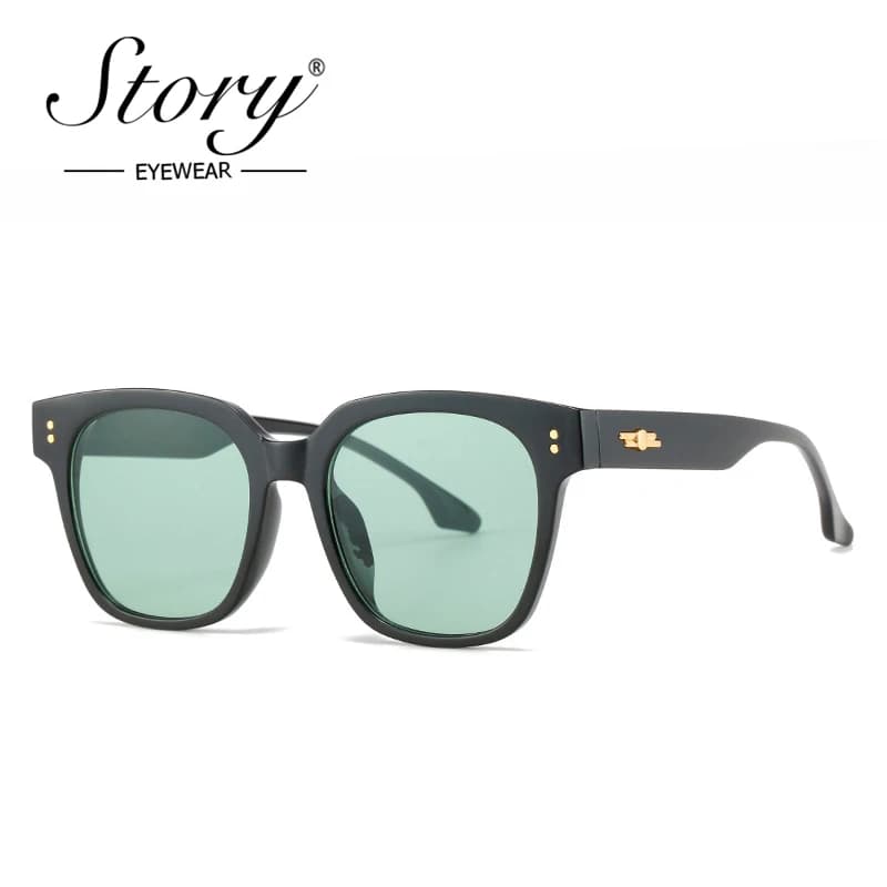 STORY Retro Trendy Green Ocean Lens Square Sunglasses Women Men New Classic Vintage Rivet Oversized Rectangle Sun Glasses S2297M