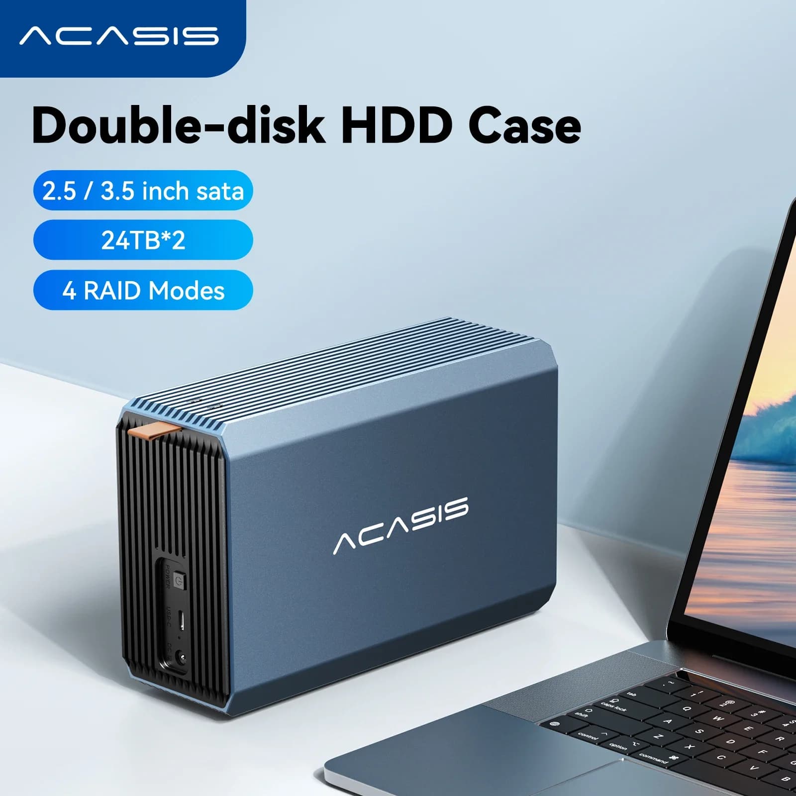 Acasis Dual Bay HDD/SSD Case 3.5 Inch External Hard Drive Enclosure Case HD Array SATA TO USB Hard Disk Array With RAID Function