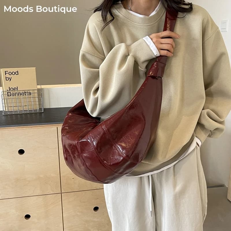 MOODS Crescent Shoulder Bags For Women 2024 Winter New Crossbody Bag Soft PU Leather Large Capacity Shopper Tote Hobo Bag Female