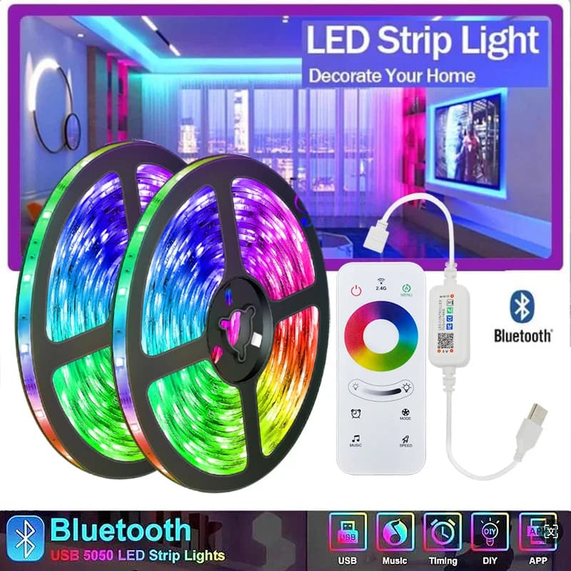 LED Strip Lights RGB 5050 Bluetooth APP Control with Touch Remote Flexible Ribbon Color Change Led Tape for Gaming Room Decor