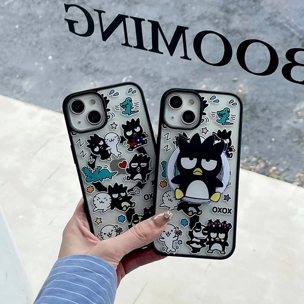 Cartoon Sanrio BadBadtz-maru for Magsafe Magnetic Bracket Phone Case for IPhone 16 15 14 13 12 11 Pro Max Anti-fall Soft Cover