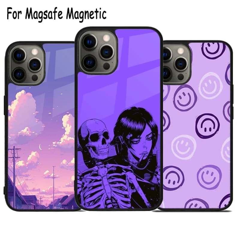 The charm of purple Wireless Charge Magsafe Phone Case For iPhone 15 16 14 13 11 12 Pro Max Plus Magnetic Bumper Cover