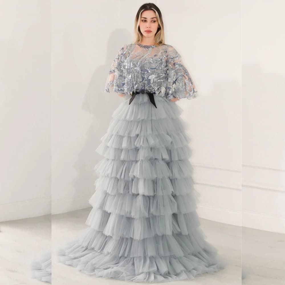 CustomizedTulle Sash Pleat Homecoming A-line Jewel  Bespoke Occasion Gown Long Dresses