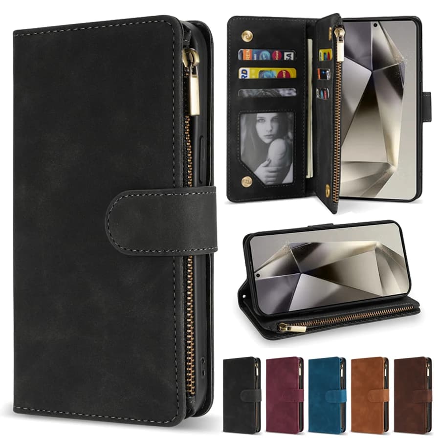 Wallet Multi-card Zipper Kickstand Magnetic Flip Leather Case For Samsung Galaxy S24 Ultra S23 FE S22 Plus A14 A15 A53 A54 A55